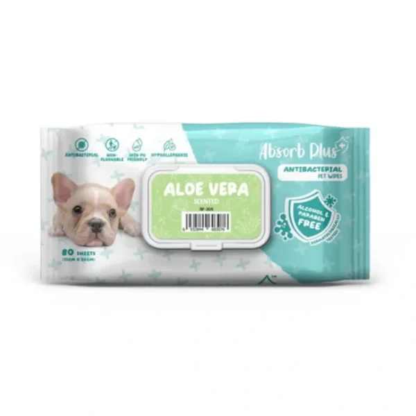 Absorb Plus Antibacterial Dog Wipes Aloe Vera 80 sheets 20 x 15cm - Pet Home | The Perfect Pet Supplies Shopping Experience