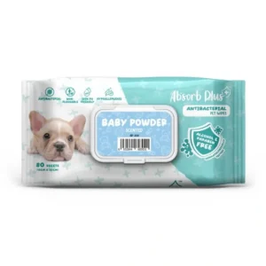 Absorb Plus Antibacterial Dog Wipes Baby Powder 80 sheets 20 x 15cm - Pet Home | The Perfect Pet Supplies Shopping Experience