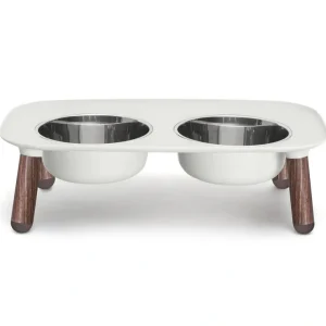 Adjustable Elevated Double Feeder with Faux Wood Legs and Stainless St - Pet Home | The Perfect Pet Supplies Shopping Experience