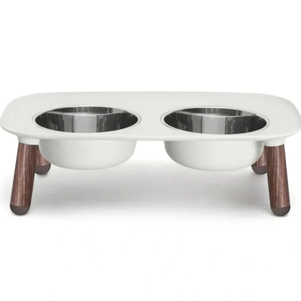 Adjustable Elevated Double Feeder with Faux Wood Legs and Stainless St - Pet Home | The Perfect Pet Supplies Shopping Experience