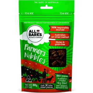 All Barks Farmers Nibbles Chicken, Whitefish, Spinach & Kelp Dog Treats 100G  - Pet Home | The Perfect Pet Supplies Shopping Experience