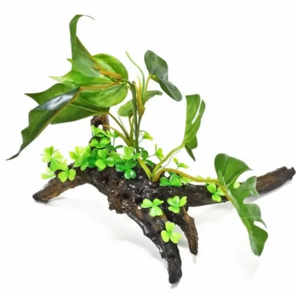 Aquatop Resin Driftwood with Broad Leaf Plastic Plant & Clover - Pet Home | The Perfect Pet Supplies Shopping Experience