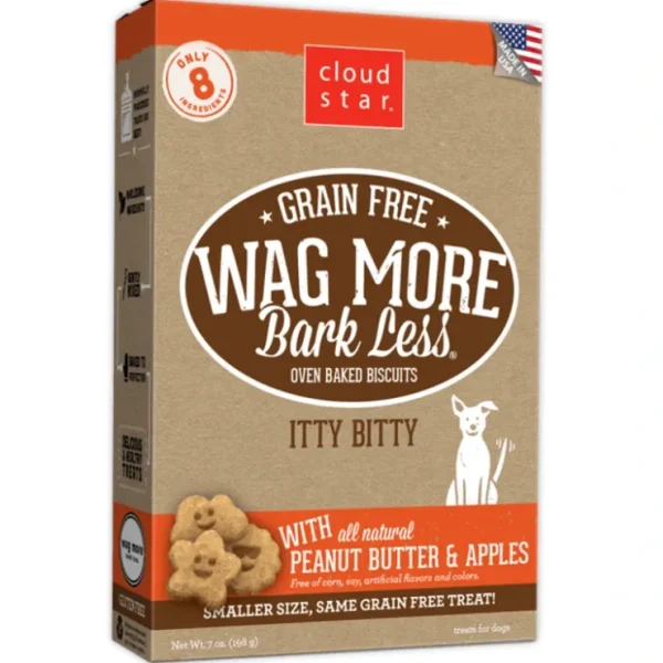 Cloud Star Wag More Bark Less Oven Baked Grain Free Itty Bitty Peanut Butter and Apple Dog Treats - Pet Home | The Perfect Pet Supplies Shopping Experience
