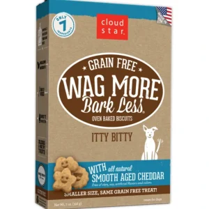 Cloud Star Wag More Bark Less Oven Baked Grain Free Itty Bitty Smooth Aged Cheddar Dog Treats - Pet Home | The Perfect Pet Supplies Shopping Experience