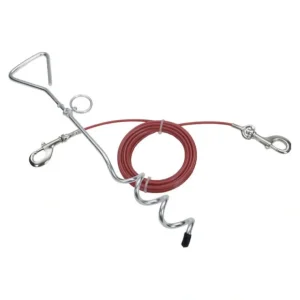 Dog Stake and Cable Tie Out Combos, Red, 15' Large Dogs - Pet Home | The Perfect Pet Supplies Shopping Experience