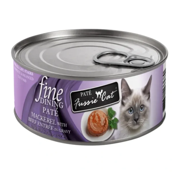 Cheap Fussie Cat Fine Dining - Pate - Mackerel with Beef Entree in Gravy Canned Cat Food (2.82 oz (80g) Can) - Pet Home | The Perfect Pet Supplies Shopping Experience Cats
