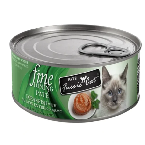 Best Fussie Cat Fine Dining - Pate - Oceanfish with Salmon Entree in gravy Cat Food (2.82 oz (80g) cans) - Pet Home | The Perfect Pet Supplies Shopping Experience Cats