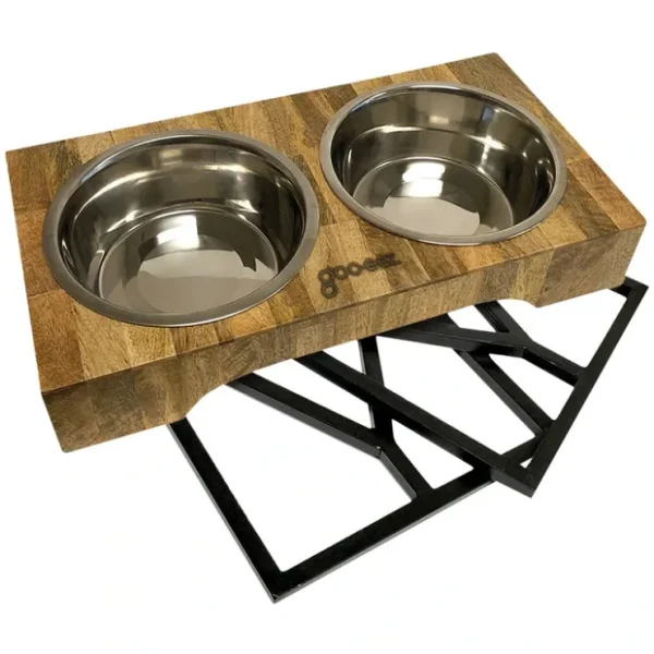 3-in-1 Adjustable Mango Wood Double Feeder with Stainless Steel Bowls - Pet Home | The Perfect Pet Supplies Shopping Experience