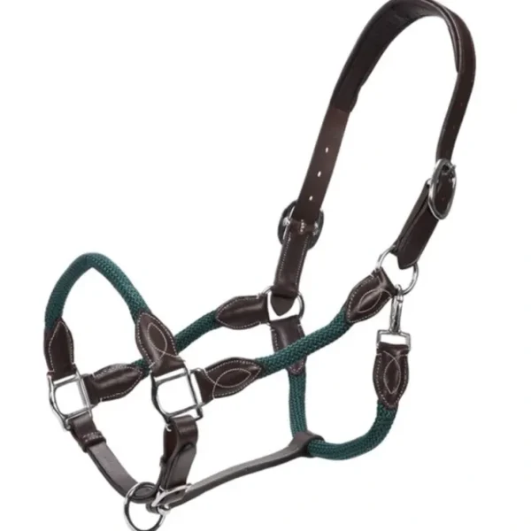 Store Jeremy & Lord Leather and Rope Halter - Brown w/Hunter Green - Pet Home | The Perfect Pet Supplies Shopping Experience Shop All