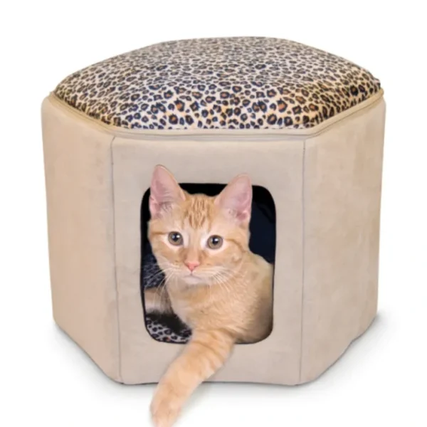 Cheap K & H Thermo Heated Kitty Sleep House - Tan/Leopard - Pet Home | The Perfect Pet Supplies Shopping Experience Cats