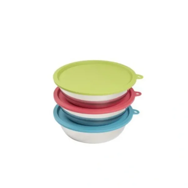 6pc Set with Three Stainless Steel Bowls and Three Silicone Lids - Pet Home | The Perfect Pet Supplies Shopping Experience