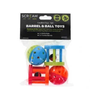 Scream Barrel And Ball Toy Pack Multicolour 4Pk - Pet Home | The Perfect Pet Supplies Shopping Experience