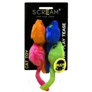 Scream Multi-Coloured Mice Cat Toy 4Pk - 11Cm - Pet Home | The Perfect Pet Supplies Shopping Experience
