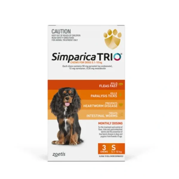 Simparica Trio 3 pack for dogs 5.1-10kg - Flea, Tick and Worming Treatment *ORANGE* - Pet Home | The Perfect Pet Supplies Shopping Experience