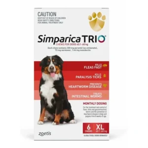Simparica Trio 6 pack for dogs 40.1-60kg - Flea, Tick and Worming Treatment *RED* - Pet Home | The Perfect Pet Supplies Shopping Experience