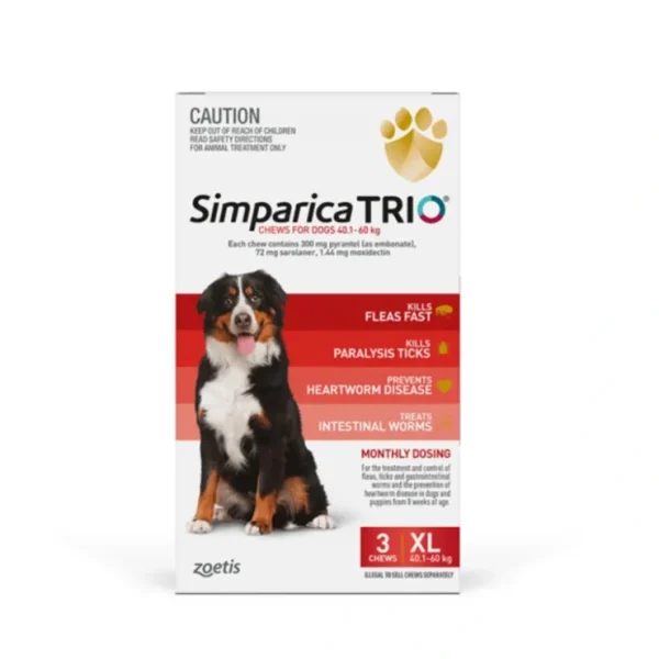Simparica Trio 3 pack for dogs 40.1-60kg - Flea, Tick and Worming Treatment *RED* - Pet Home | The Perfect Pet Supplies Shopping Experience