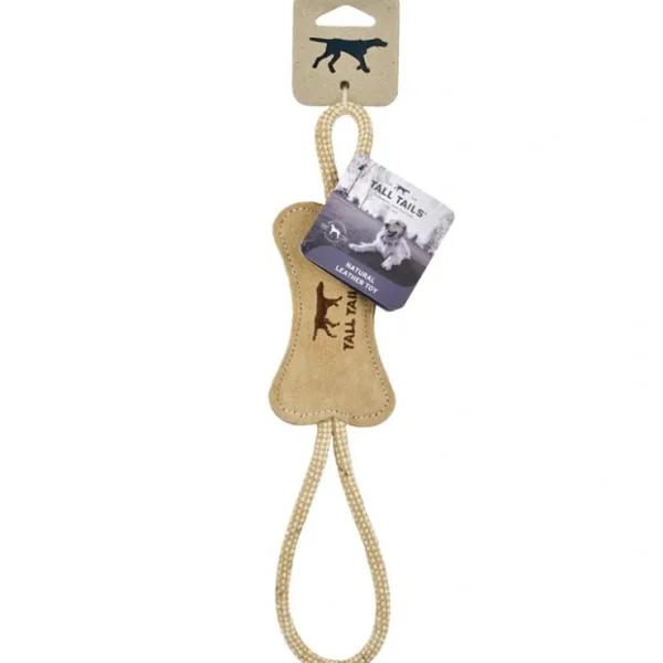 Tall Tails, Leather & Wool Bone Tug - Tan - 12" - Tug Dog Toy - Pet Home | The Perfect Pet Supplies Shopping Experience