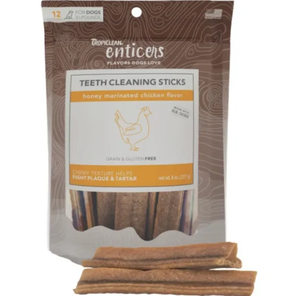 TropiClean Enticers Teeth Cleaning Honey Marinated Chicken Flavor Sticks for Dogs (12 Ct) - Pet Home | The Perfect Pet Supplies Shopping Experience
