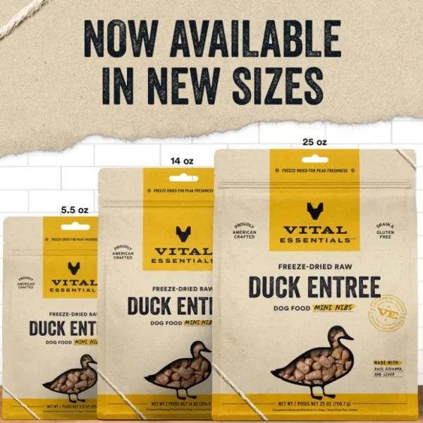 Vital Essentials Freeze Dried Grain Free Duck Mini Nibs Entree for Dogs Food - Pet Home | The Perfect Pet Supplies Shopping Experience