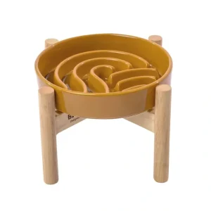 [Wave] Slow Feeder Dog Bowls - S / Orange / Wood Stand - Pet Home | The Perfect Pet Supplies Shopping Experience