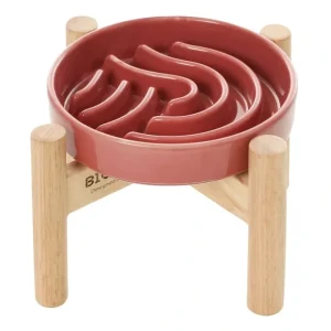 [Wave] Slow Feeder Dog Bowls - S / Pink / Wood Stand - Pet Home | The Perfect Pet Supplies Shopping Experience