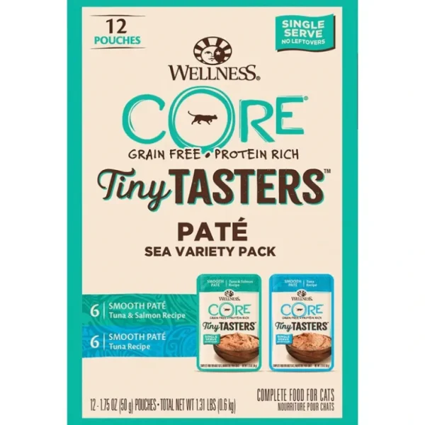Wellness, Pouch, Feline Adult - Core Grain Free Tiny Tasters Pate Variety Pack - Sea - 50 g - 12 pk  - Pet Home | The Perfect Pet Supplies Shopping Experience