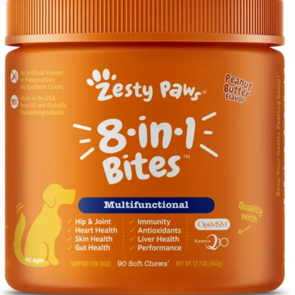 Zesty Paws 8-in-1 Multifunctional Vitamins Glucosamine Chondroitin &Probiotics Peanut Butter Flavor Soft Chews for Dogs - Pet Home | The Perfect Pet Supplies Shopping Experience